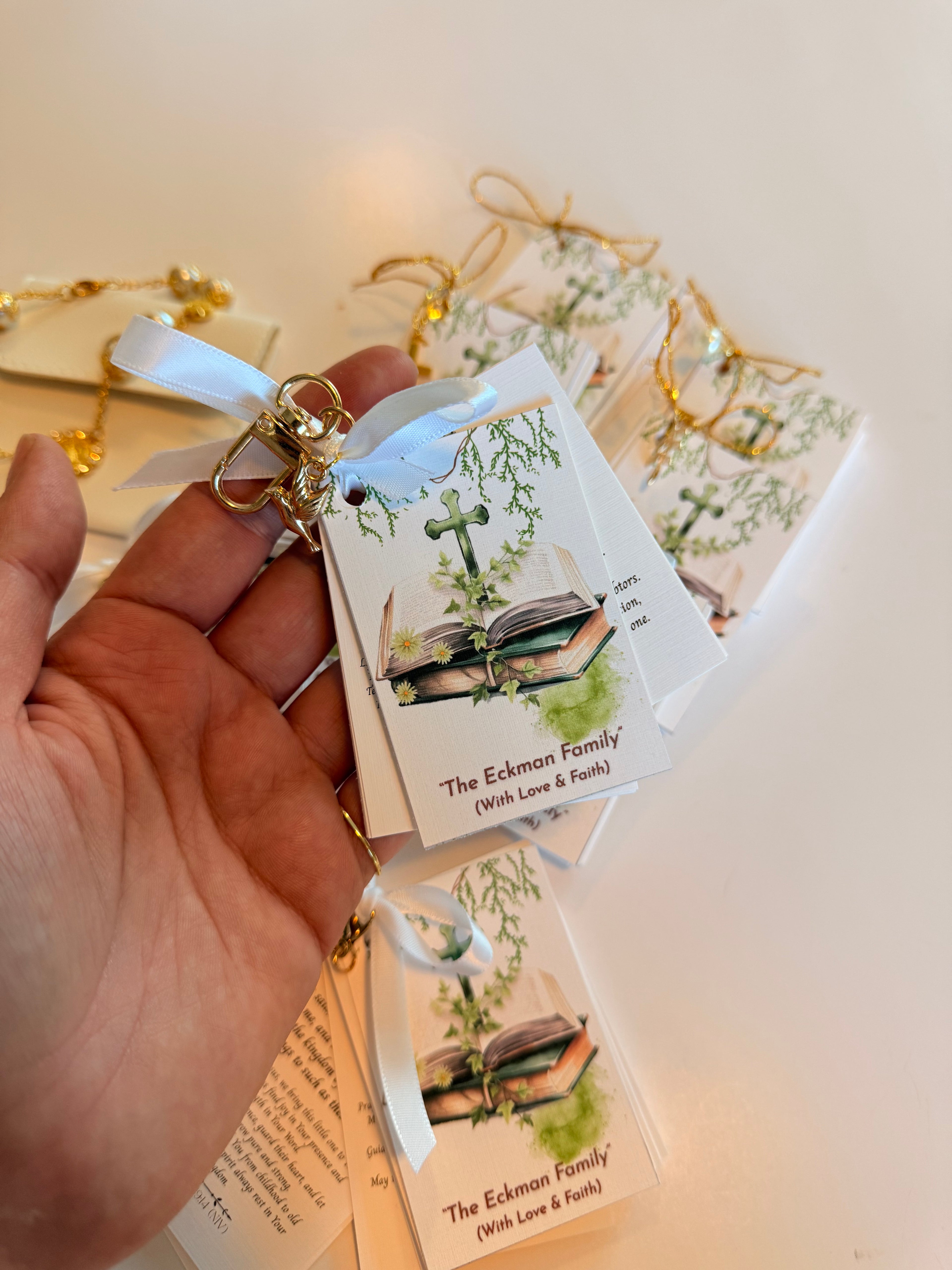 Gold Bible Keychain & Leather Rosary Set – Personalized Gift