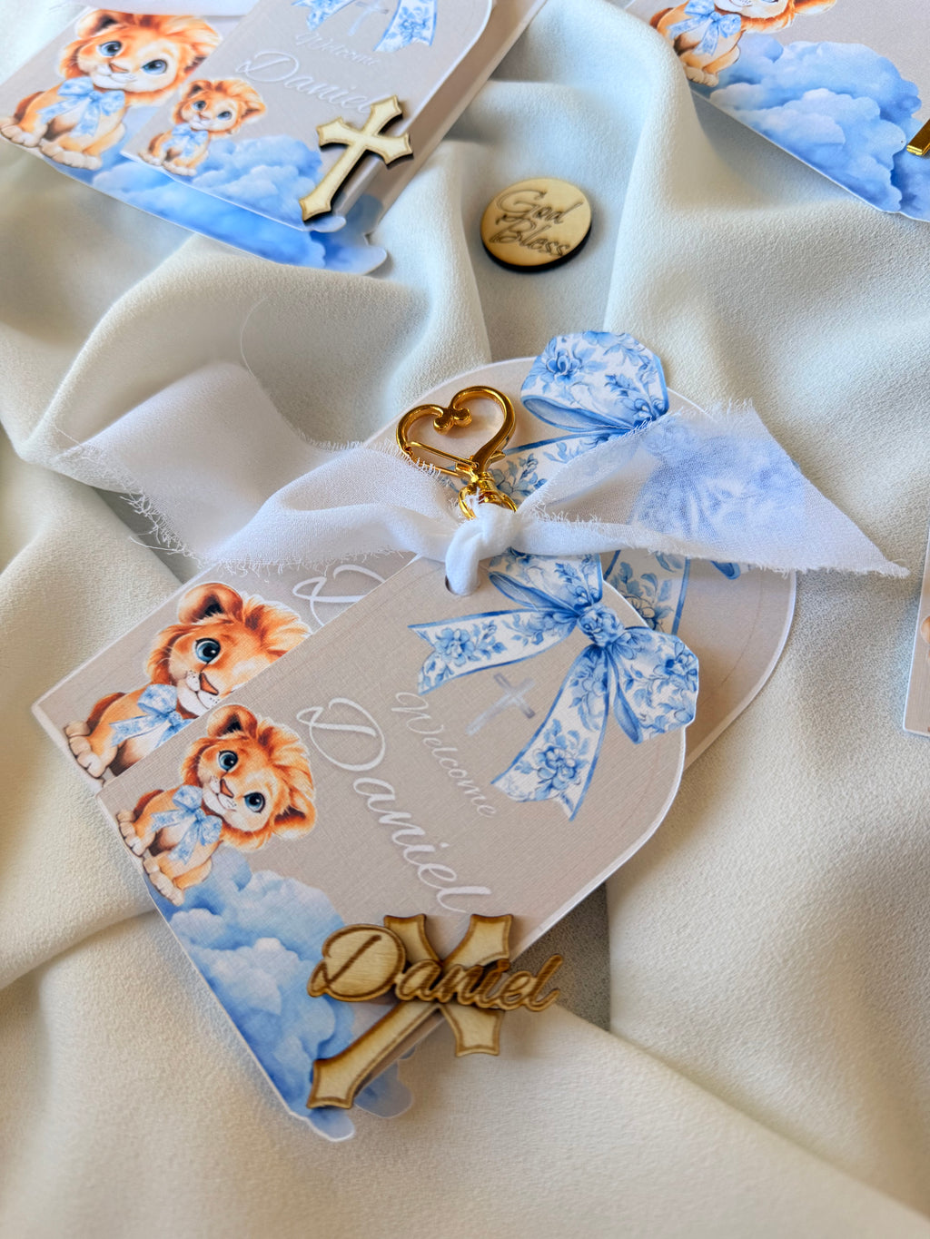 Personalized Mini Bible Booklet with Keychain – Fabric Ribbon Edition