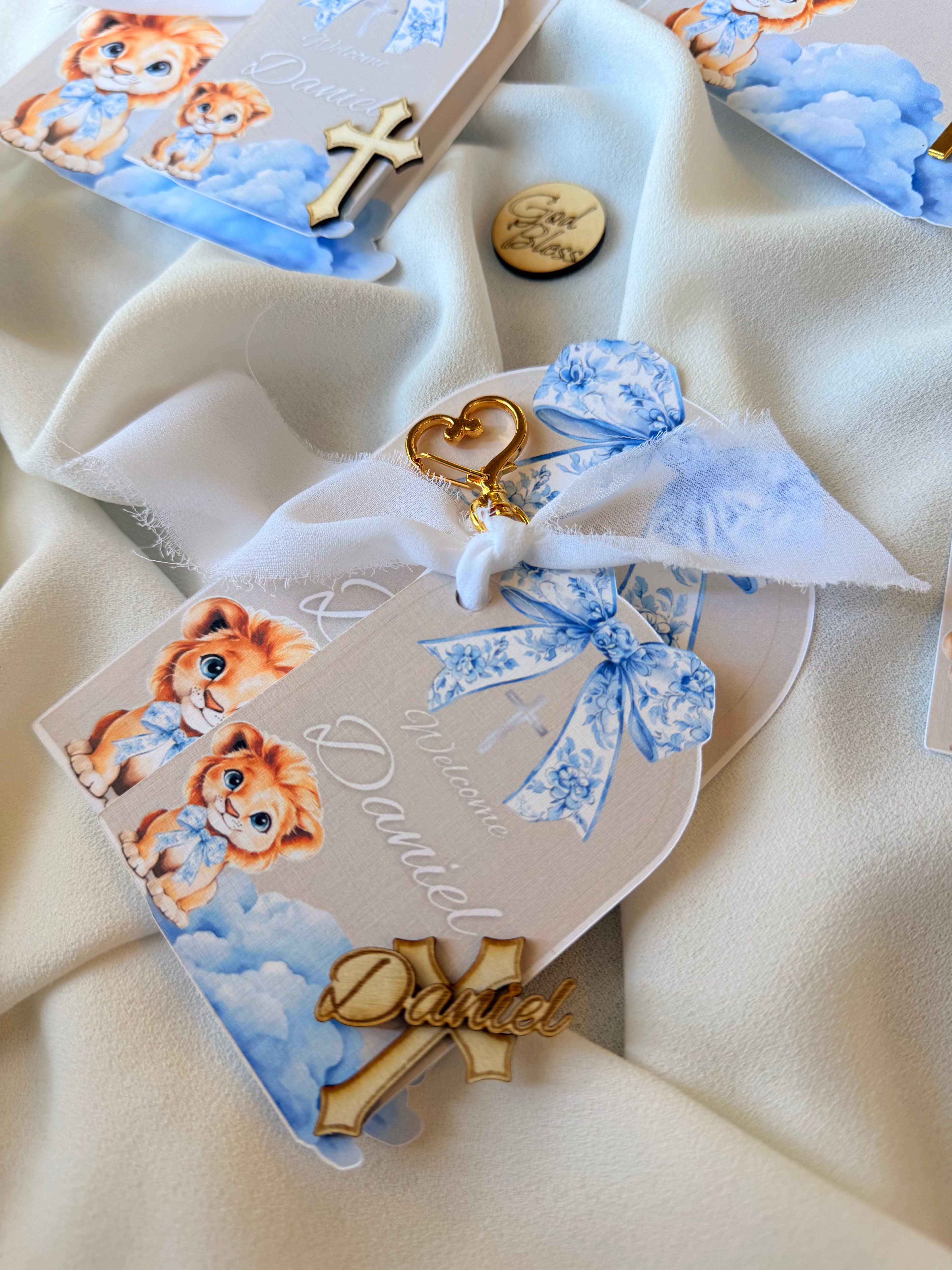 Personalized Mini Bible Booklet with Keychain – Fabric Ribbon Edition