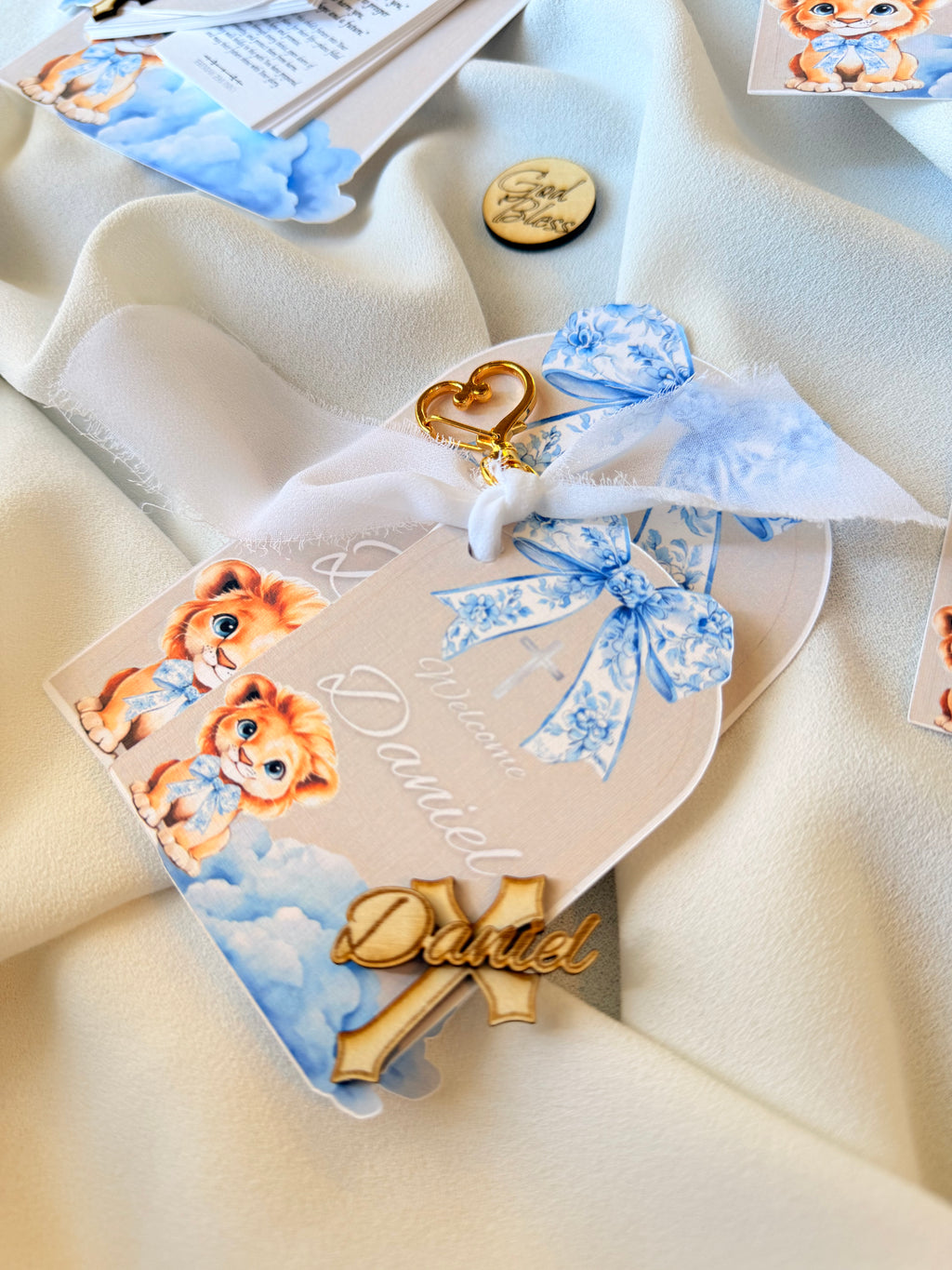 Personalized Mini Bible Booklet with Keychain – Fabric Ribbon Edition