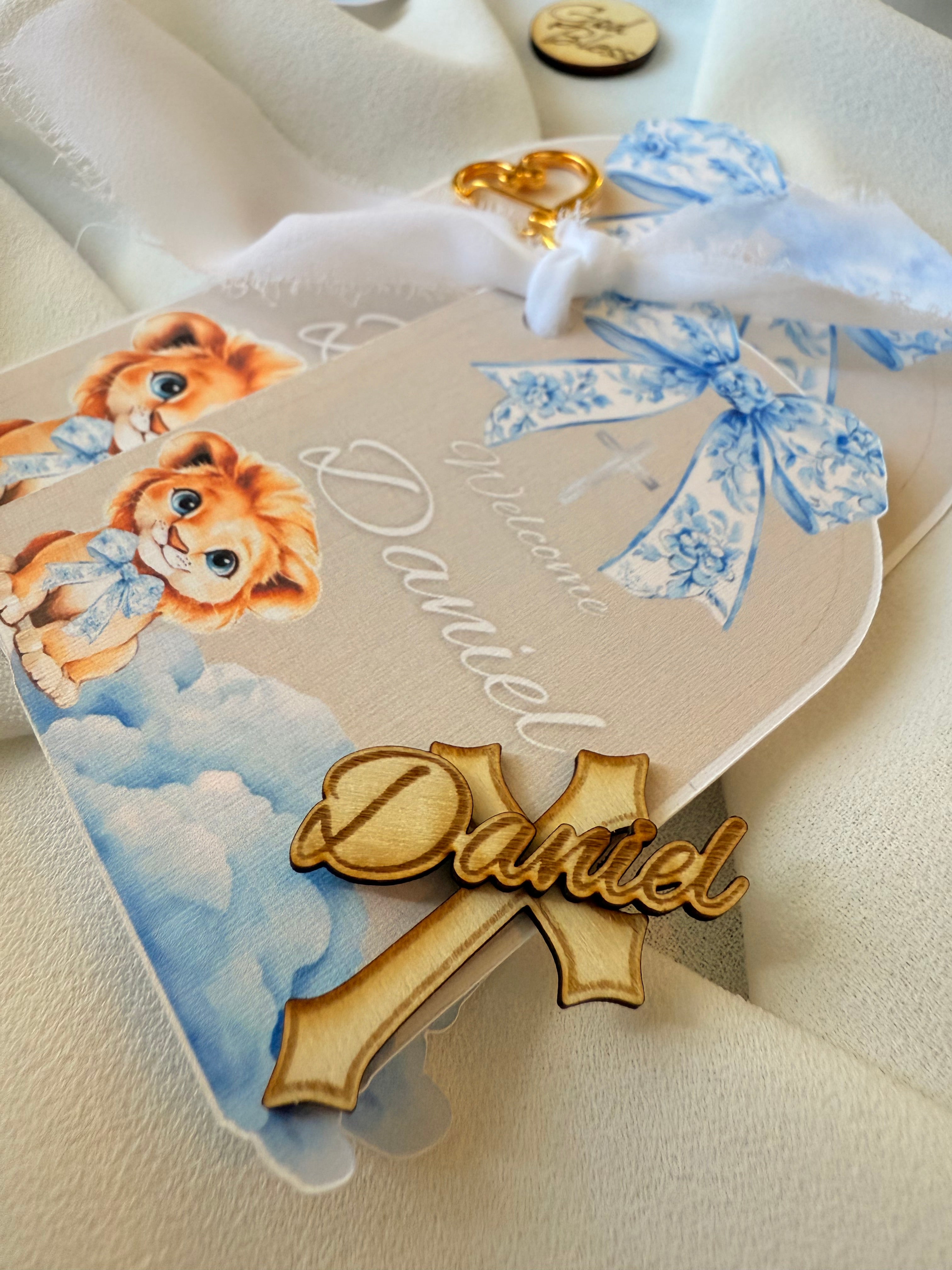 Personalized Mini Bible Booklet with Keychain – Fabric Ribbon Edition