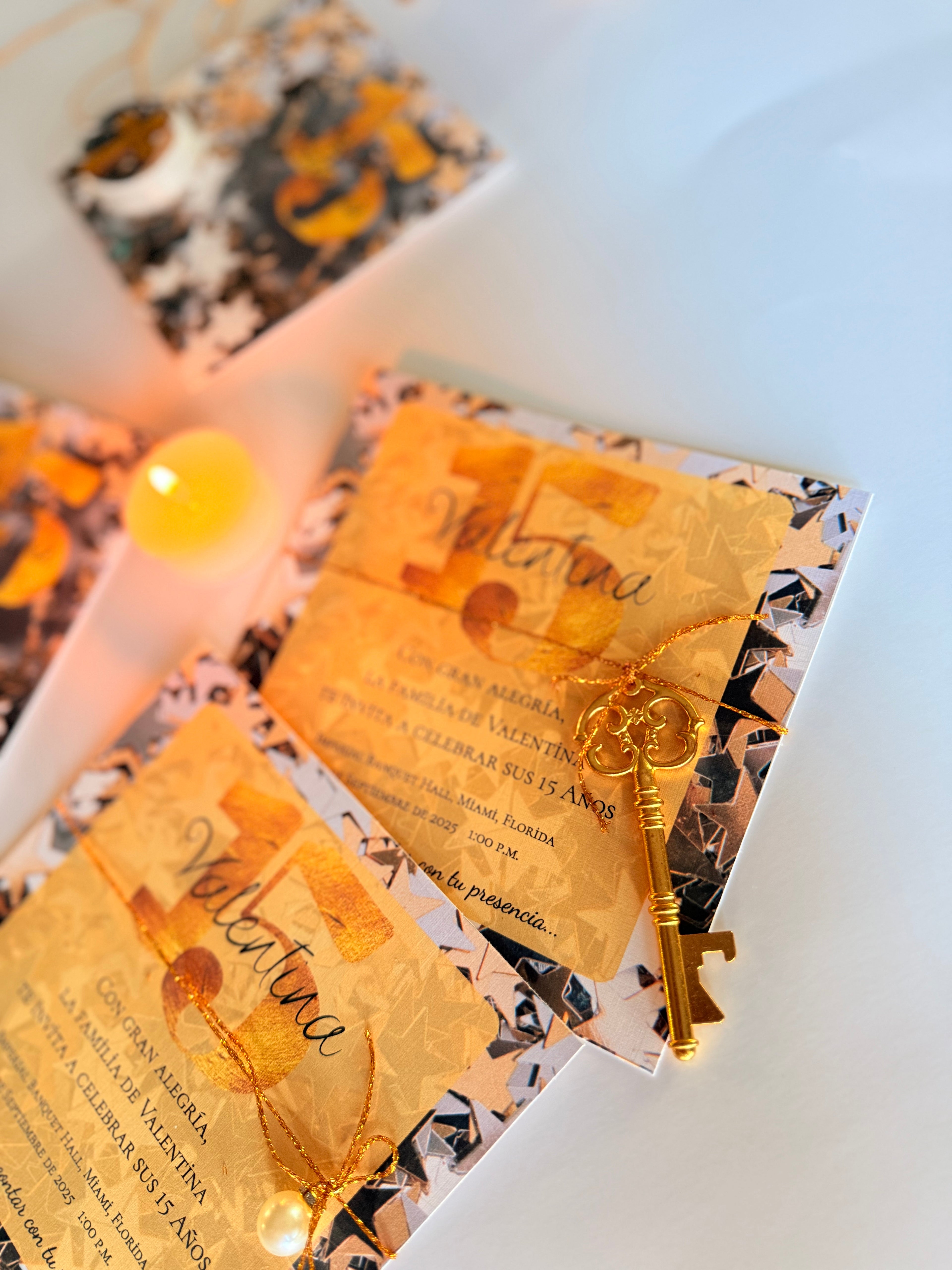 Personalized Keychain Invitation + Cream Favor Set