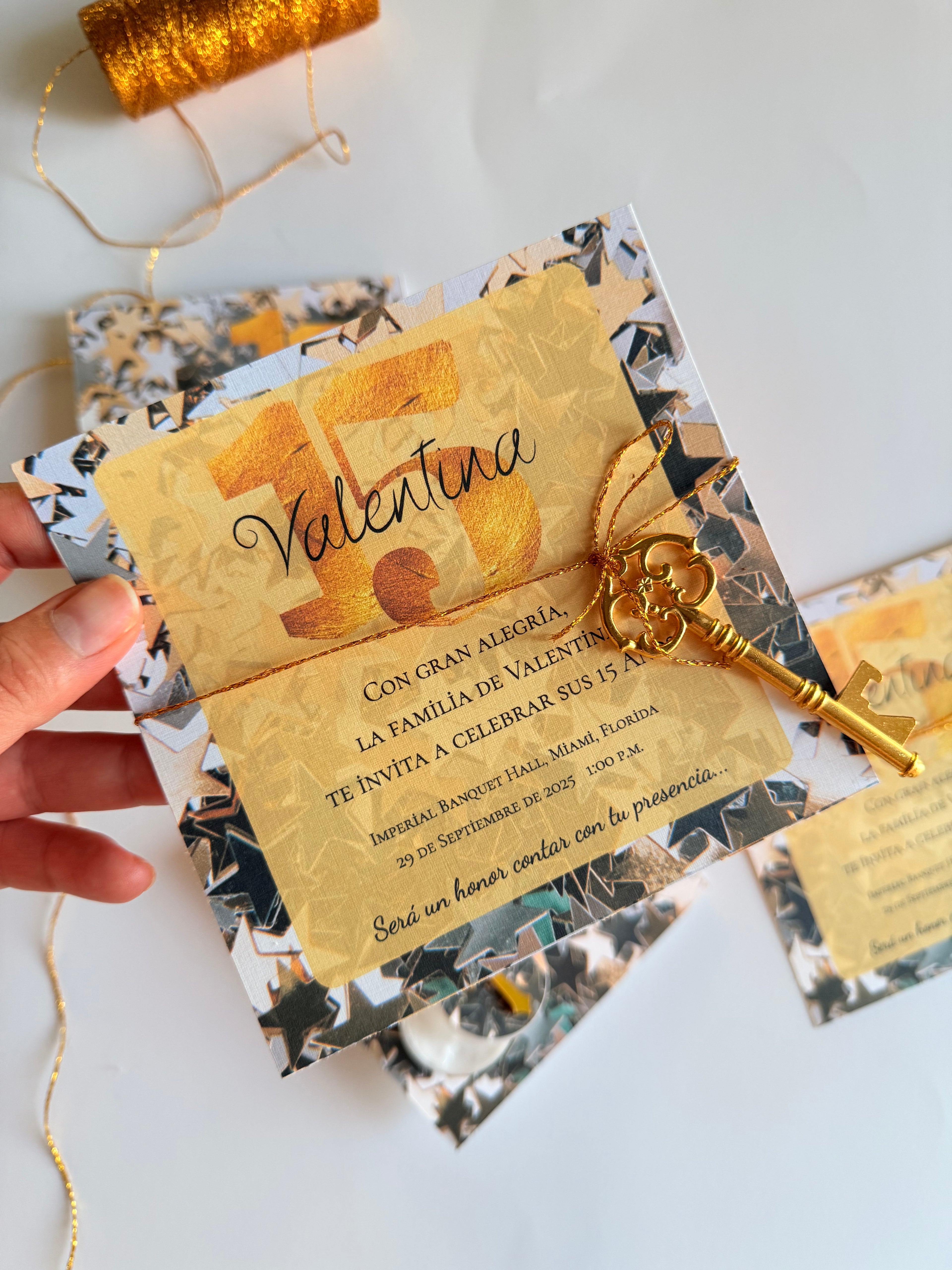 Personalized Keychain Invitation + Cream Favor Set