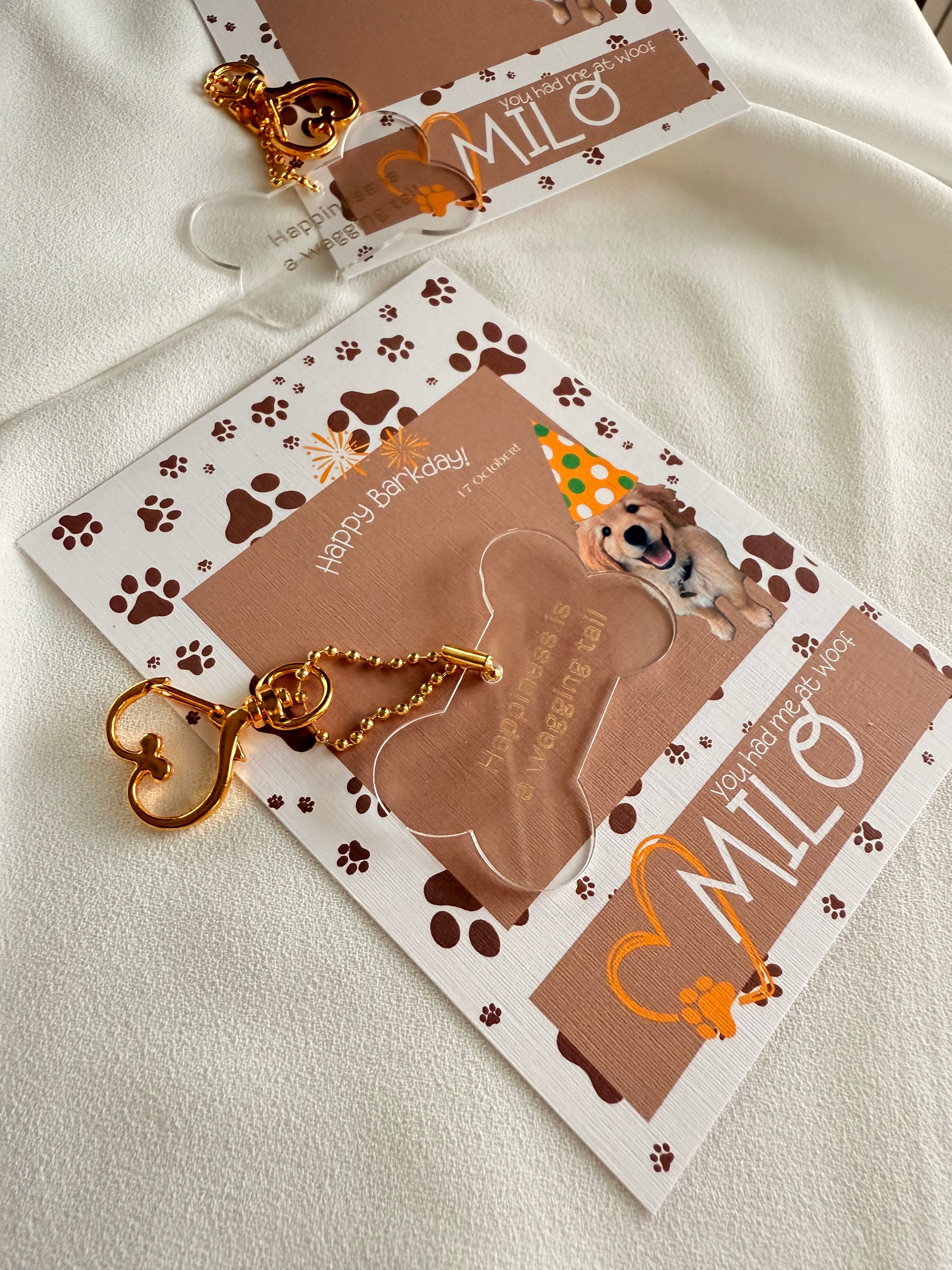 Custom Acrylic Gold Keychain – Pet Bone Shape (Dog or Cat)