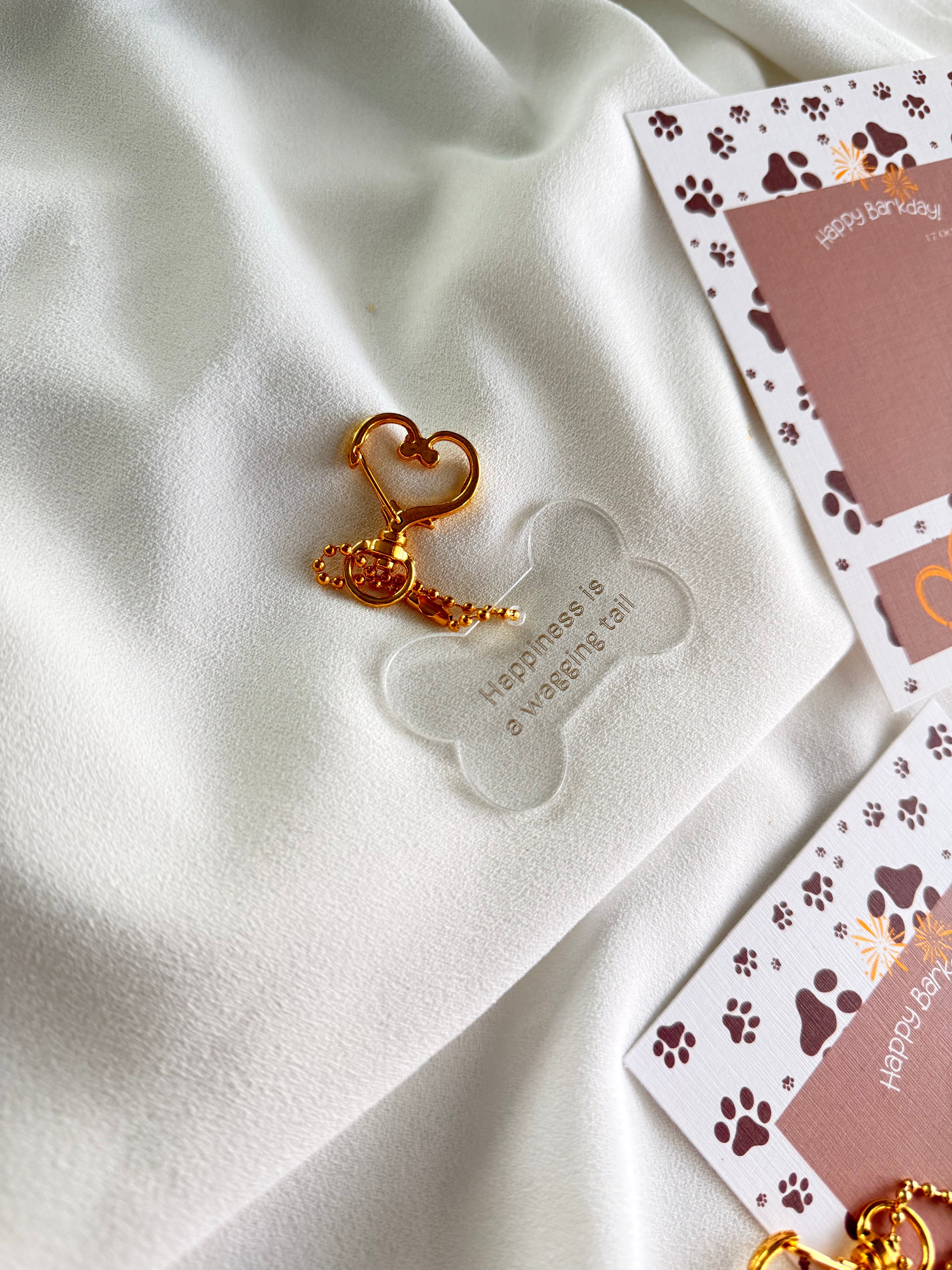 Custom Acrylic Gold Keychain – Pet Bone Shape (Dog or Cat)