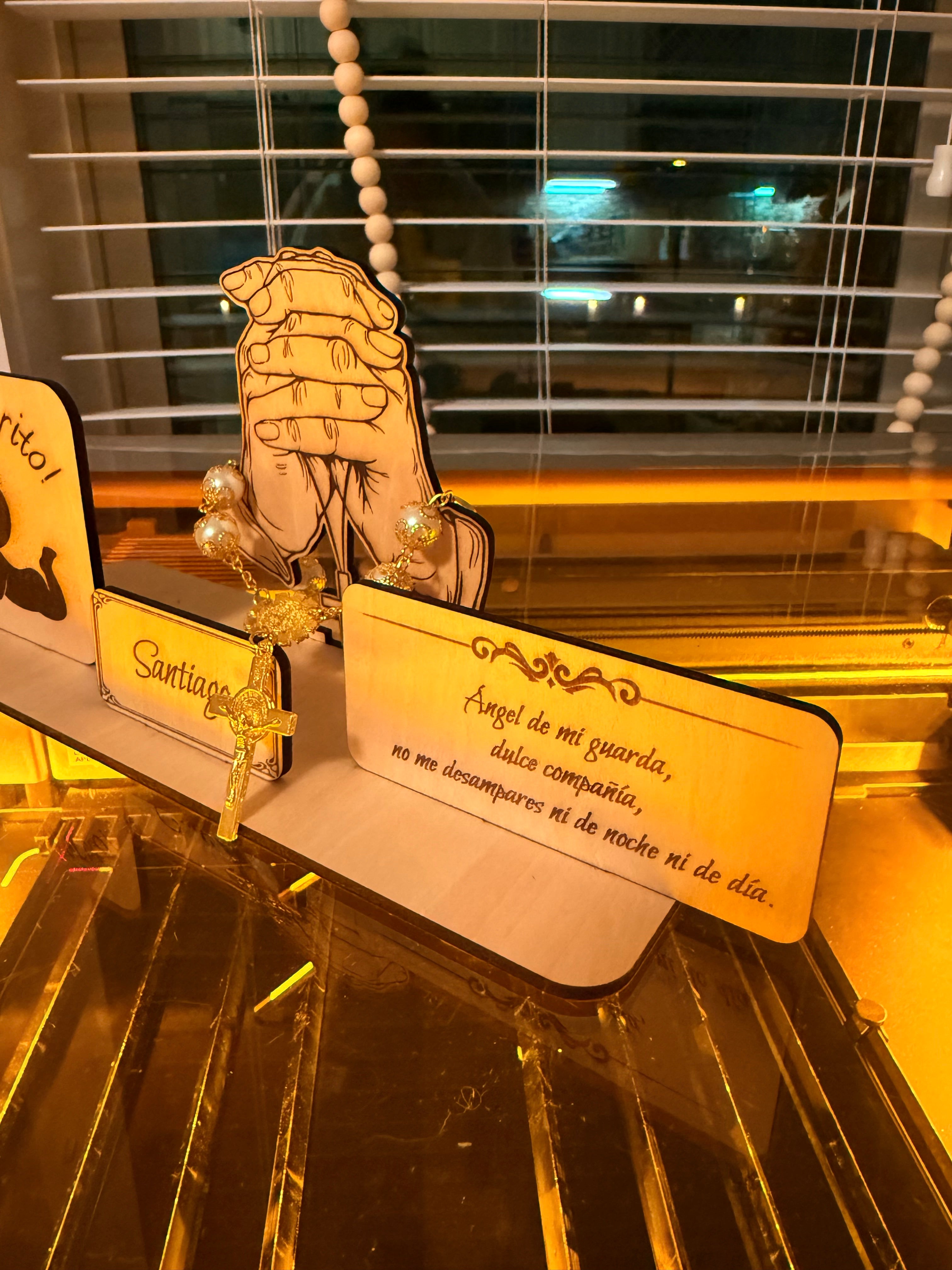 Personalized Wooden Baby Blessing Decor – Detachable Design with Rosary Option