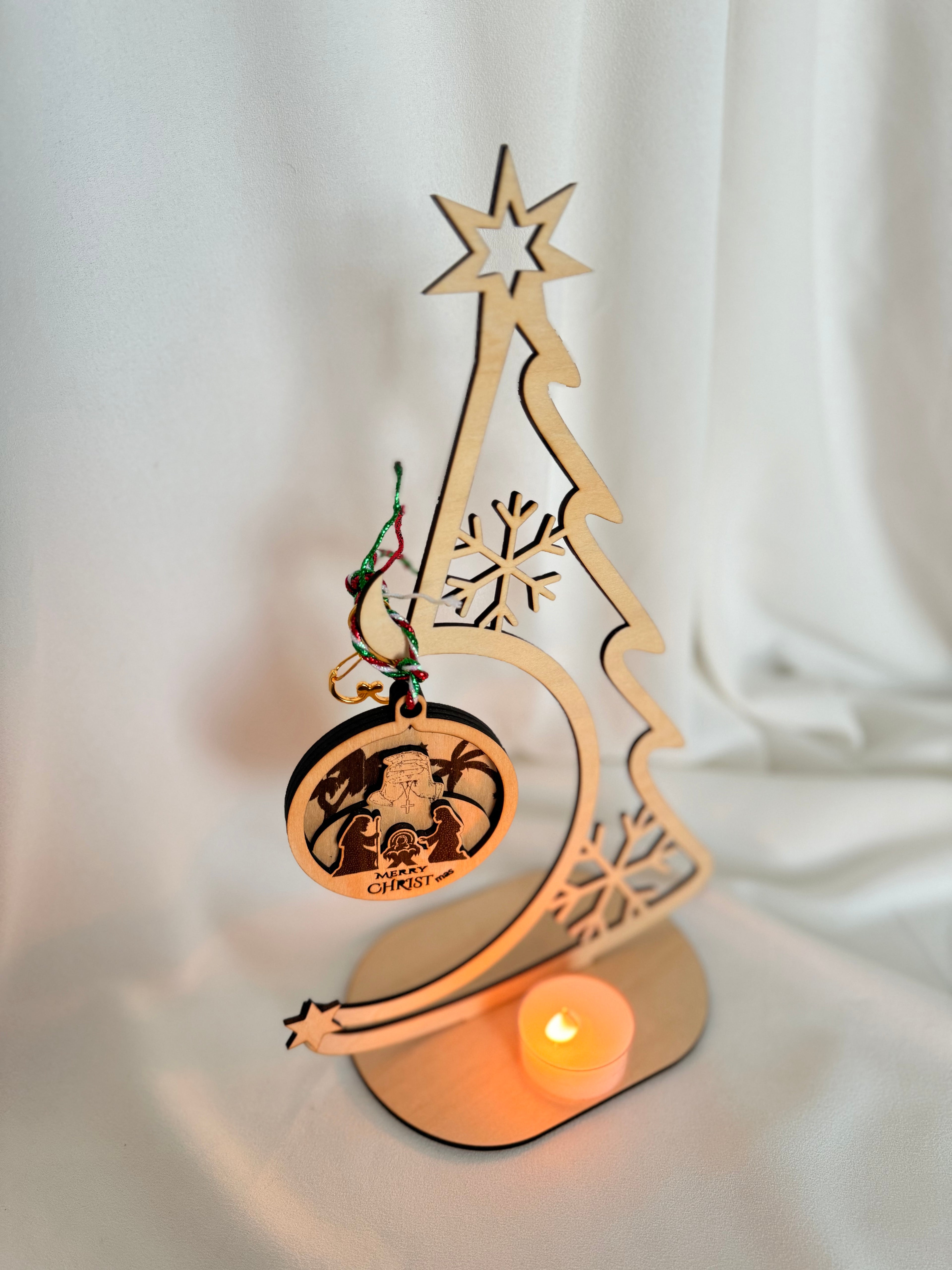 Wooden Christmas Tree with Ornaments – Handmade Holiday Décor Set