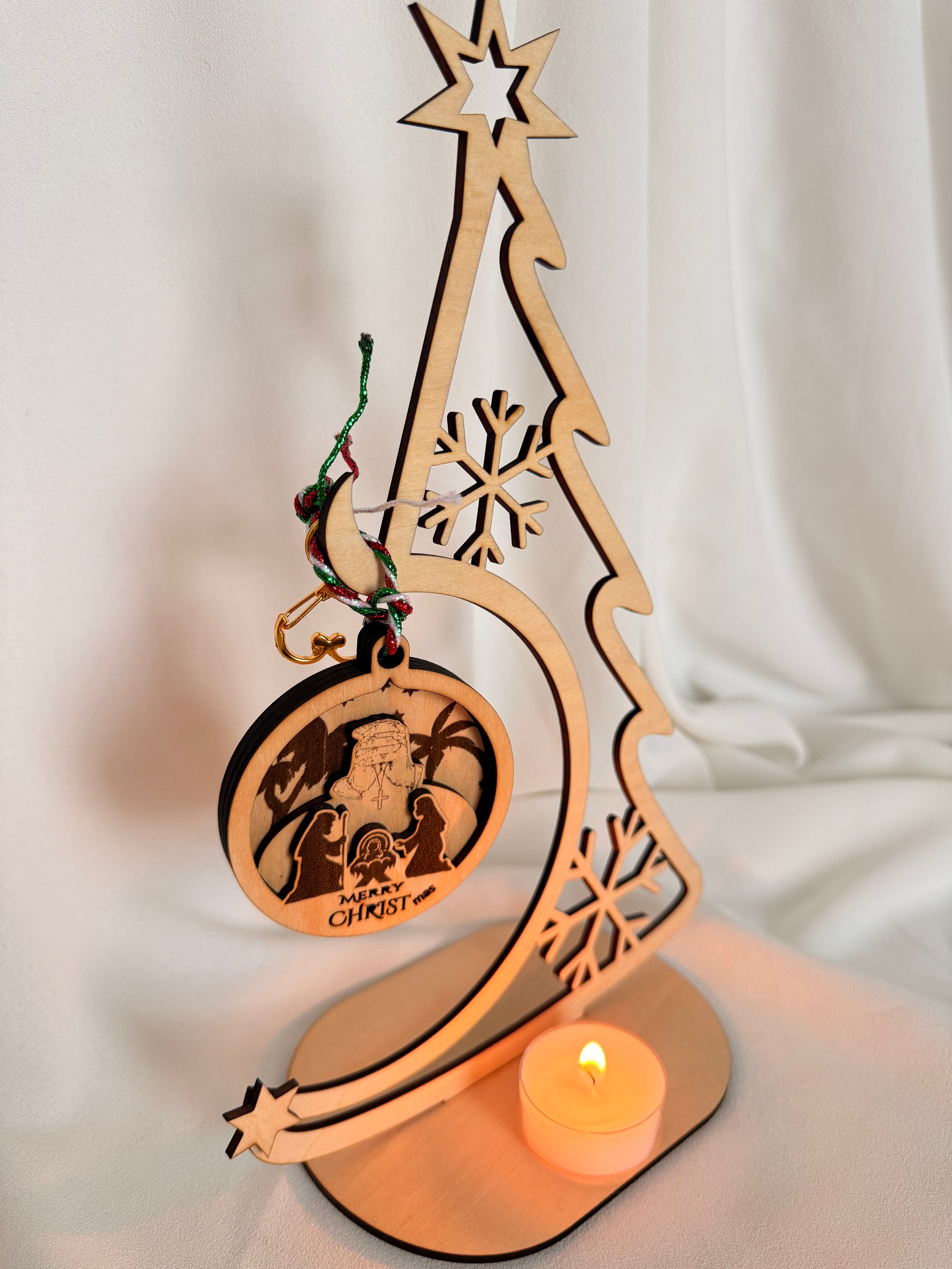 Wooden Christmas Tree with Ornaments – Handmade Holiday Décor Set