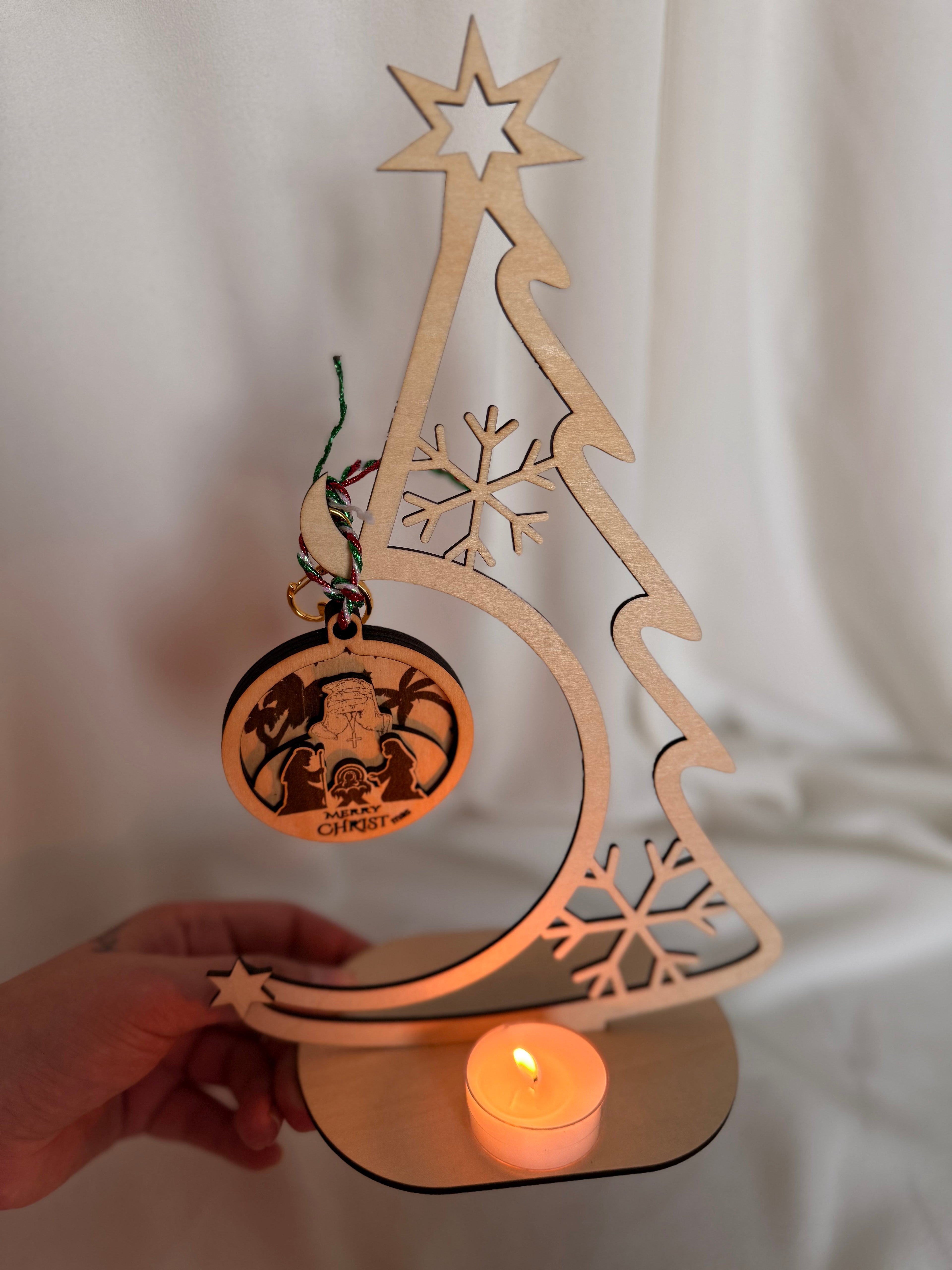 Wooden Christmas Tree with Ornaments – Handmade Holiday Décor Set