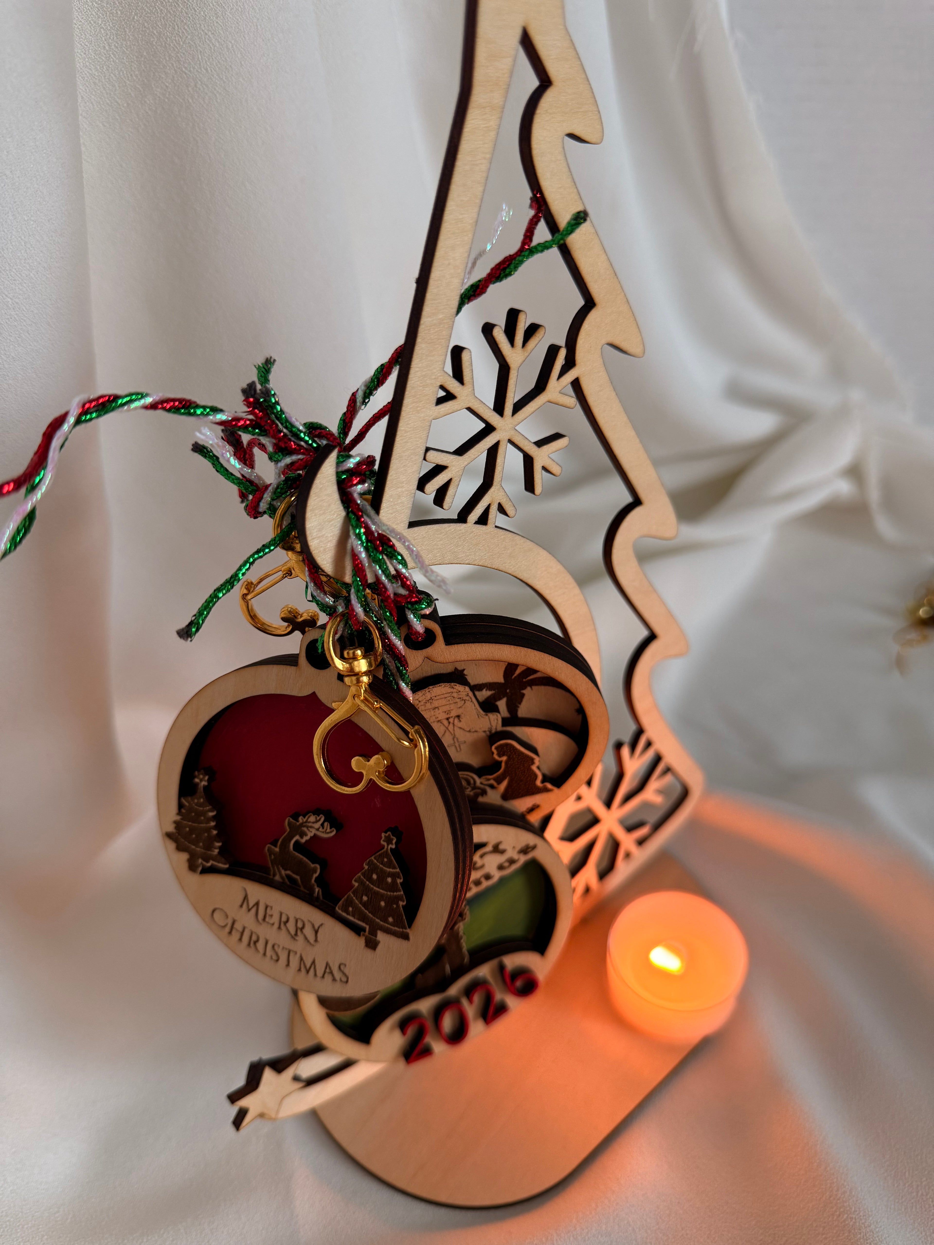 Wooden Christmas Tree with Ornaments – Handmade Holiday Décor Set