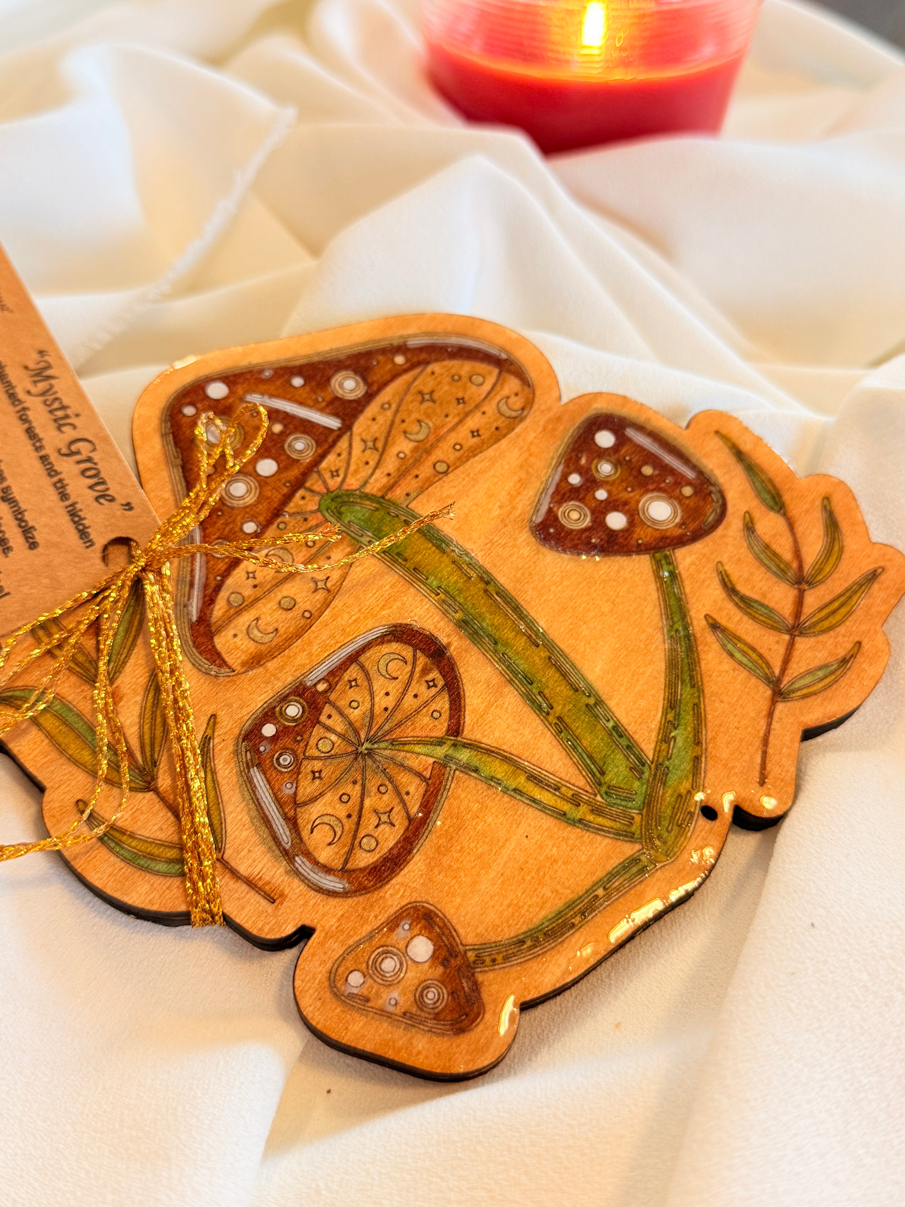 Mystic Mushroom Wooden Incense Holder – Handcrafted Resin Forest Art