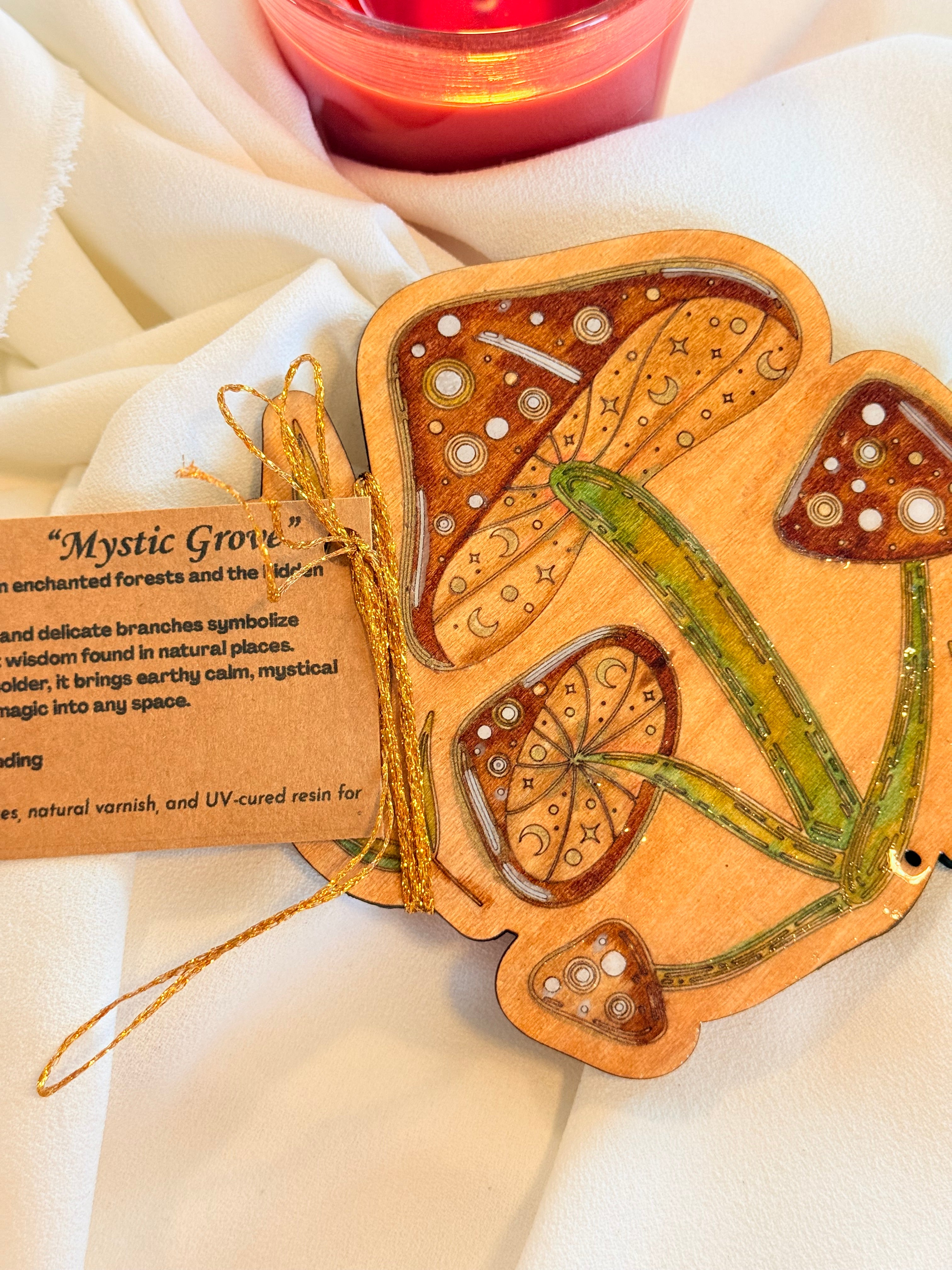 Mystic Mushroom Wooden Incense Holder – Handcrafted Resin Forest Art