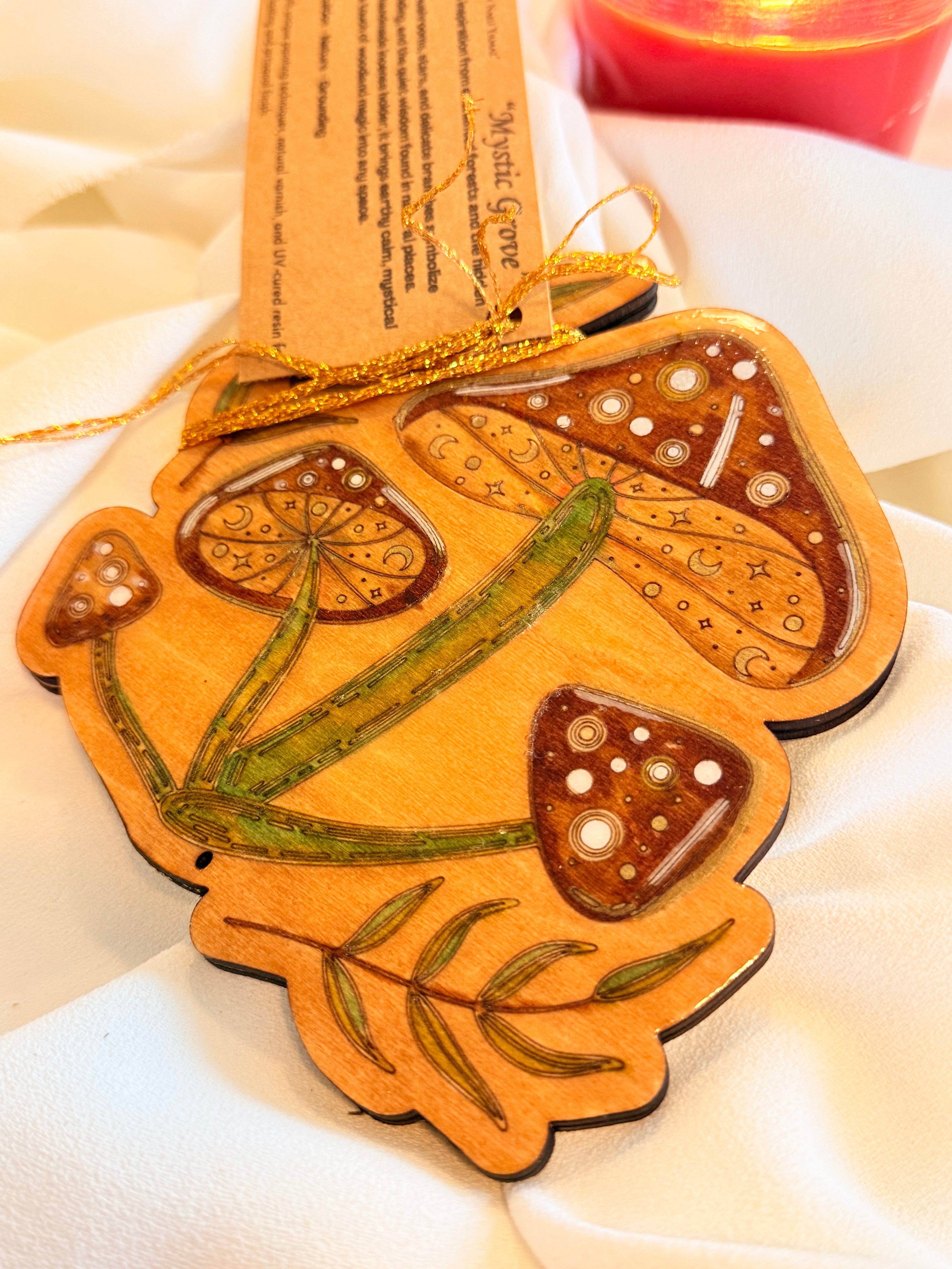 Mystic Mushroom Wooden Incense Holder – Handcrafted Resin Forest Art