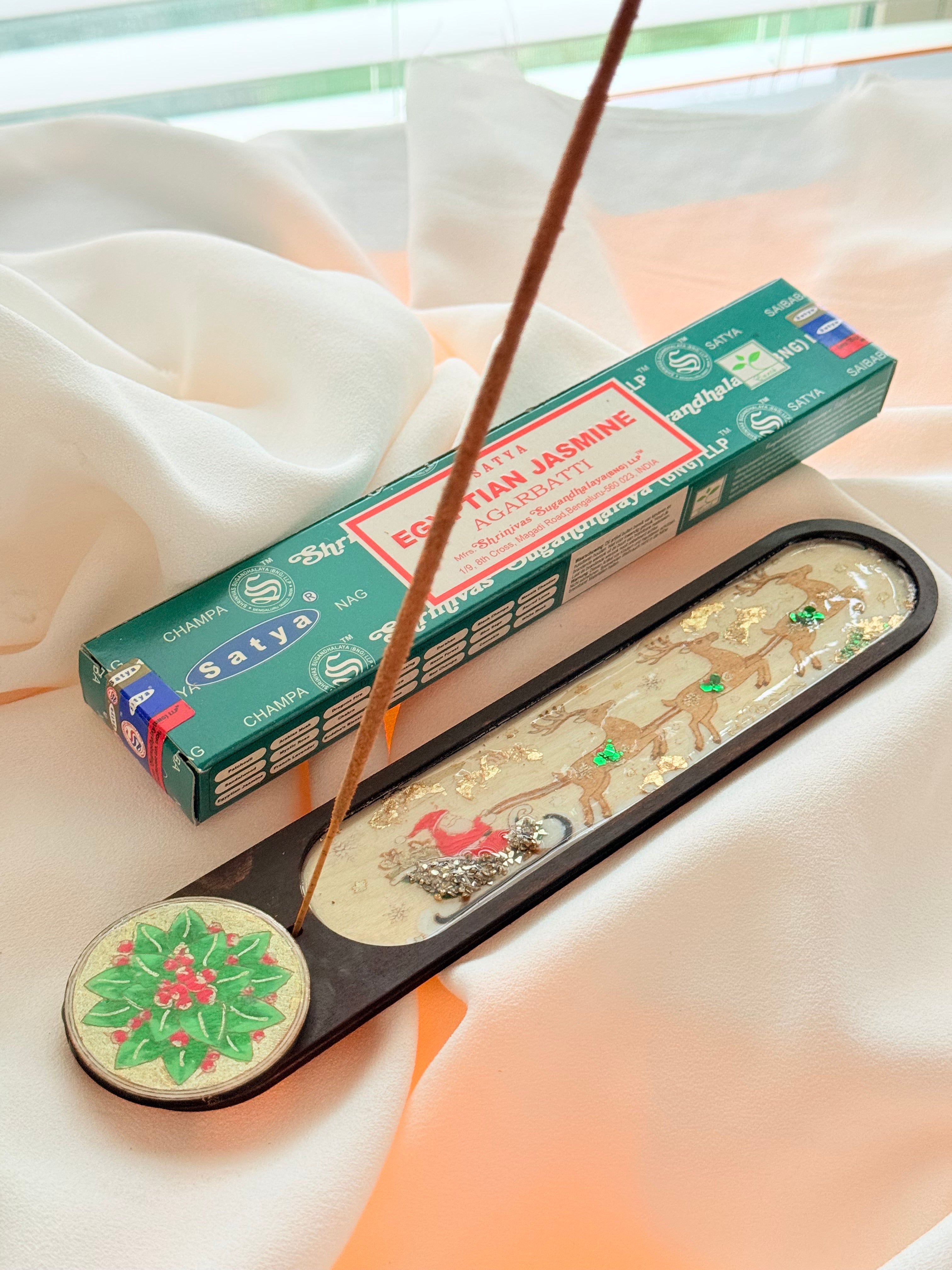 Christmas Wooden Incense Holder – Handcrafted Resin Holiday Decor