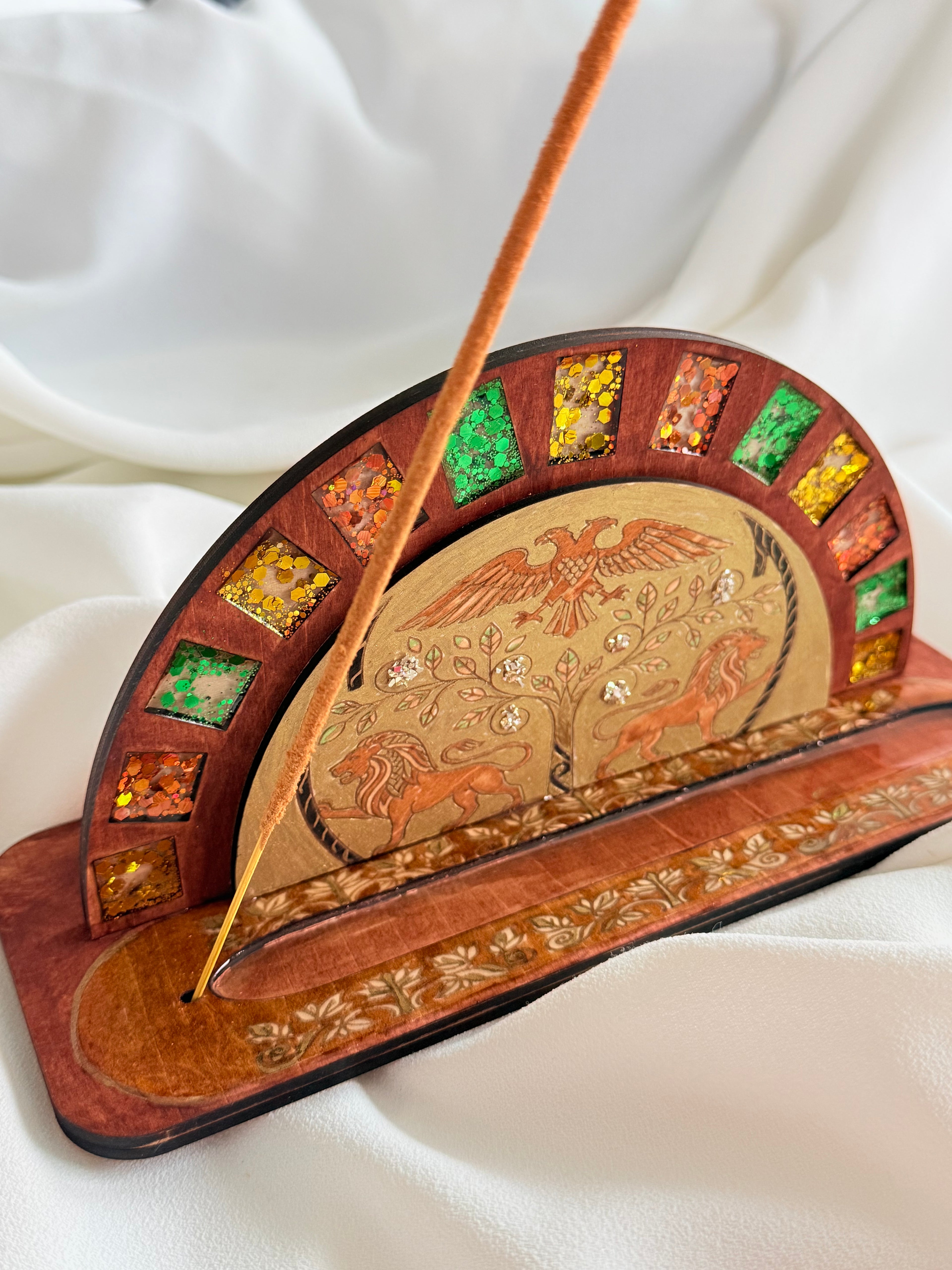 Ottoman Mythical Wooden Incense Holder – Handcrafted Resin Art