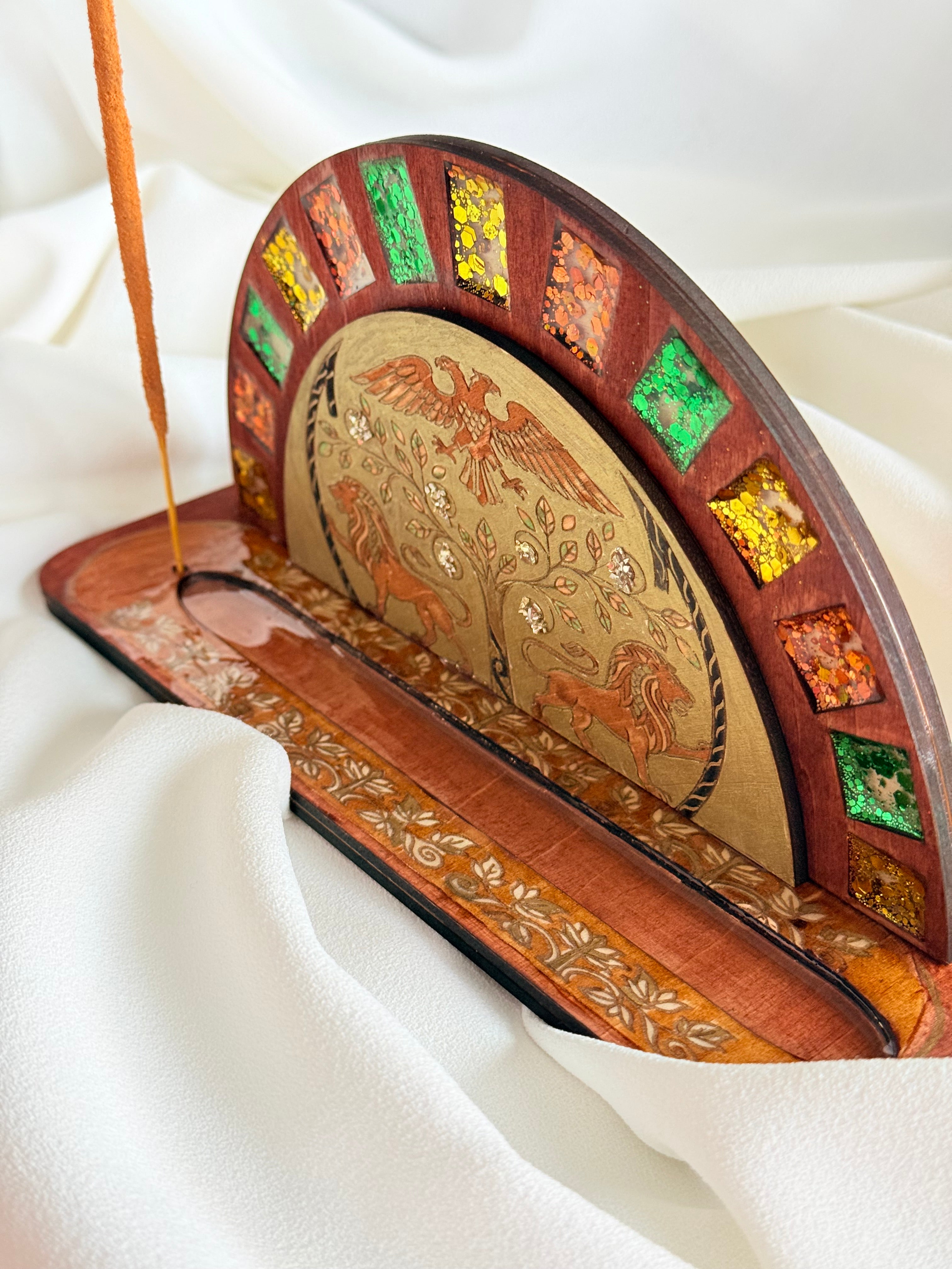 Ottoman Mythical Wooden Incense Holder – Handcrafted Resin Art