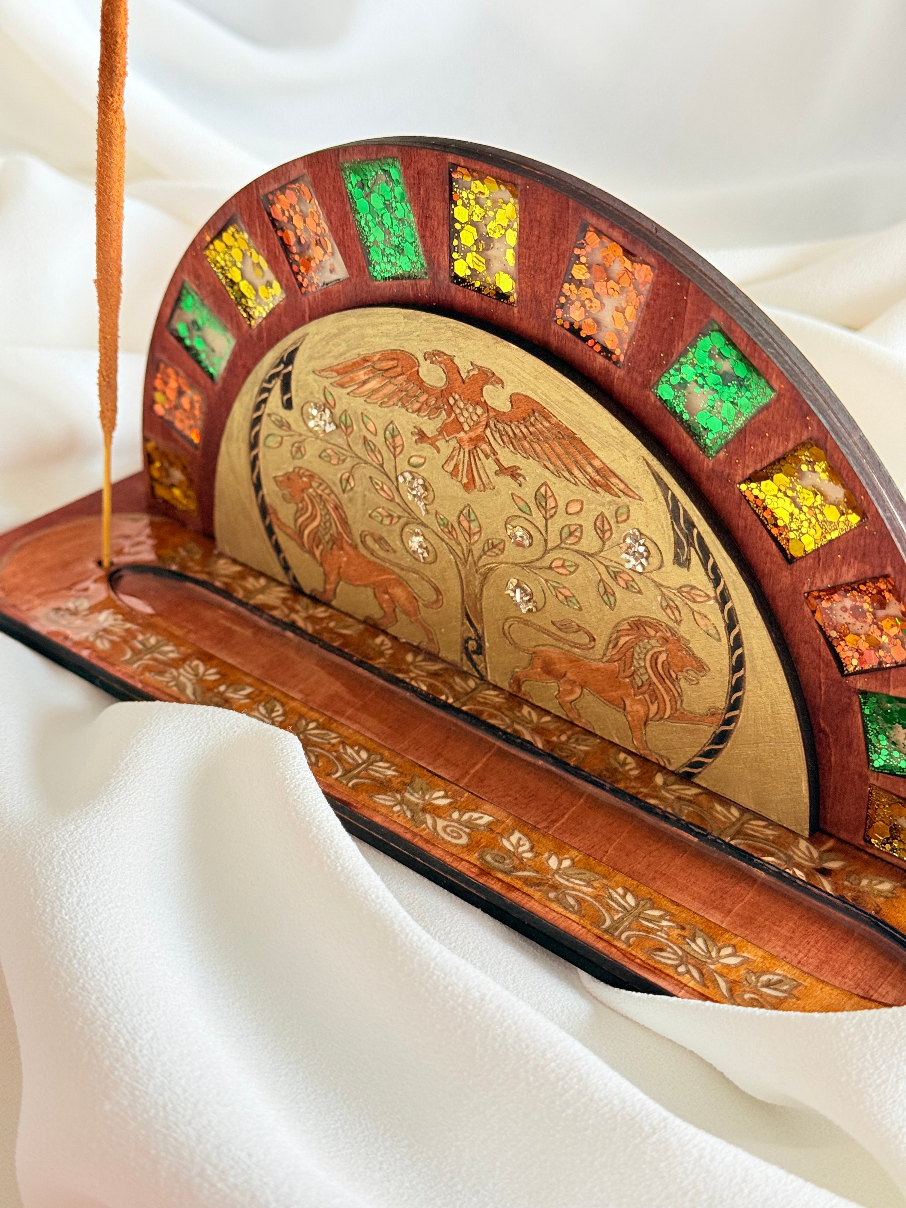 Ottoman Mythical Wooden Incense Holder – Handcrafted Resin Art