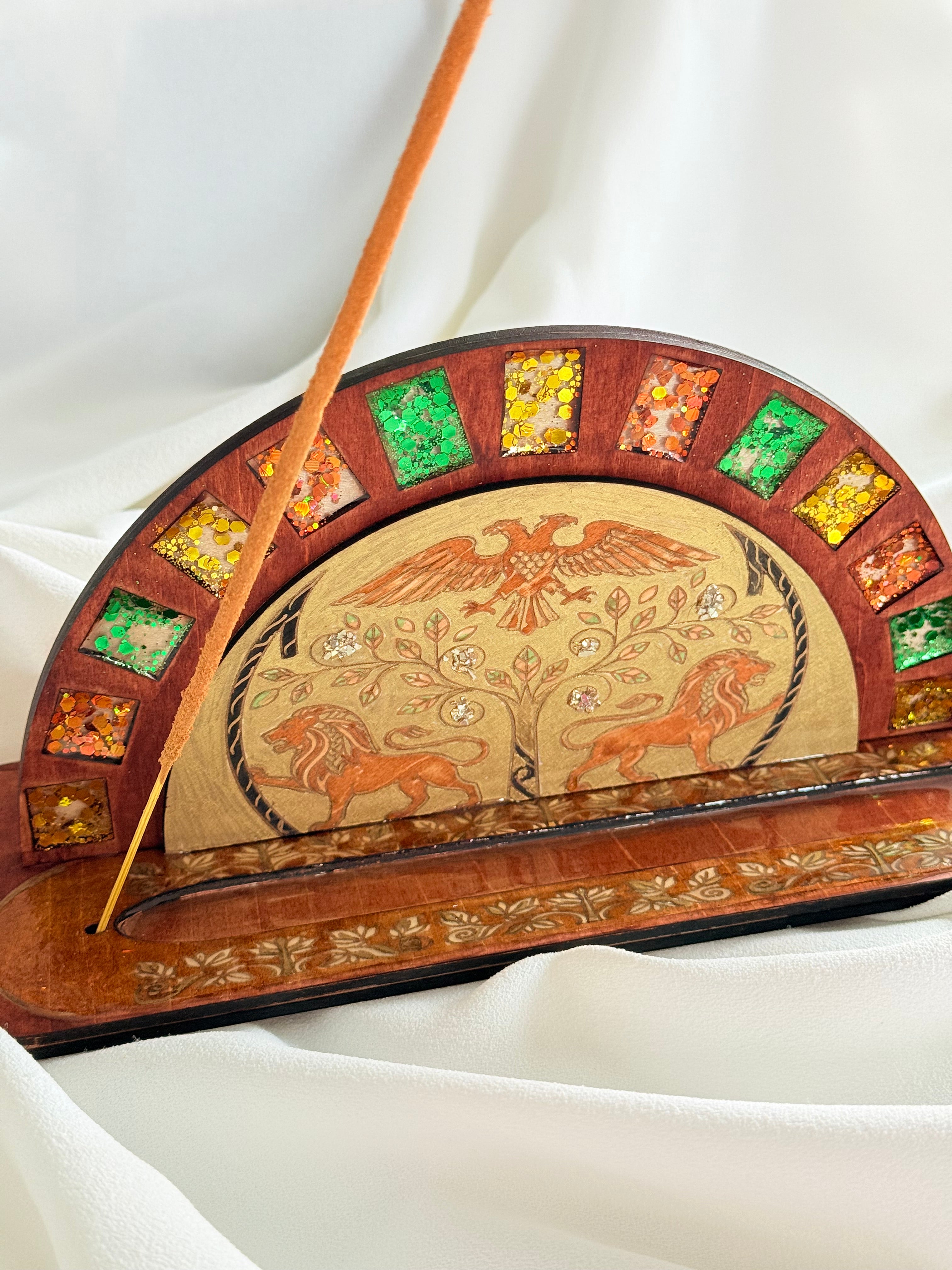 Ottoman Mythical Wooden Incense Holder – Handcrafted Resin Art