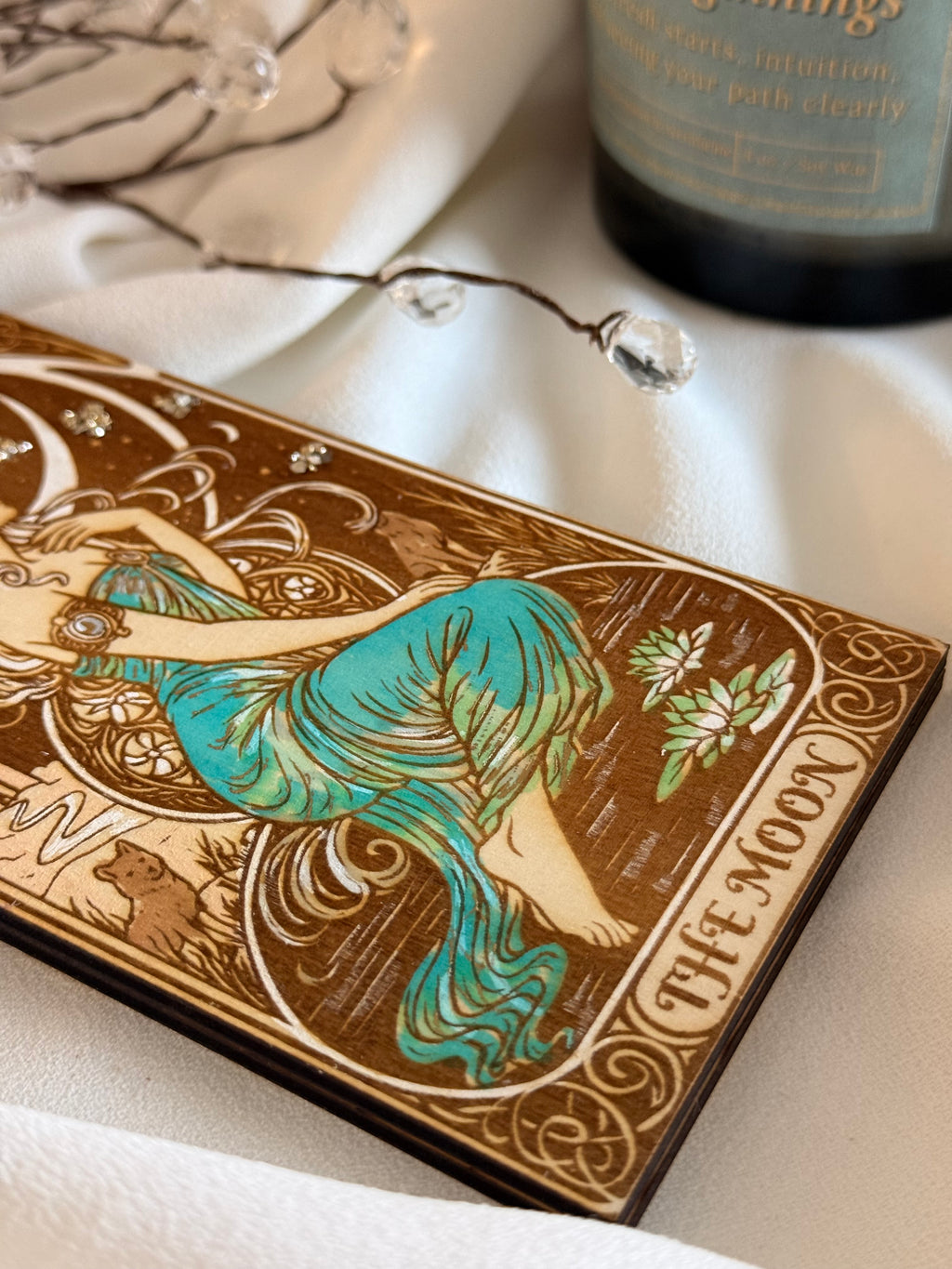 The Moon Tarot Wooden Incense Holder – Handcrafted Spiritual Decor
