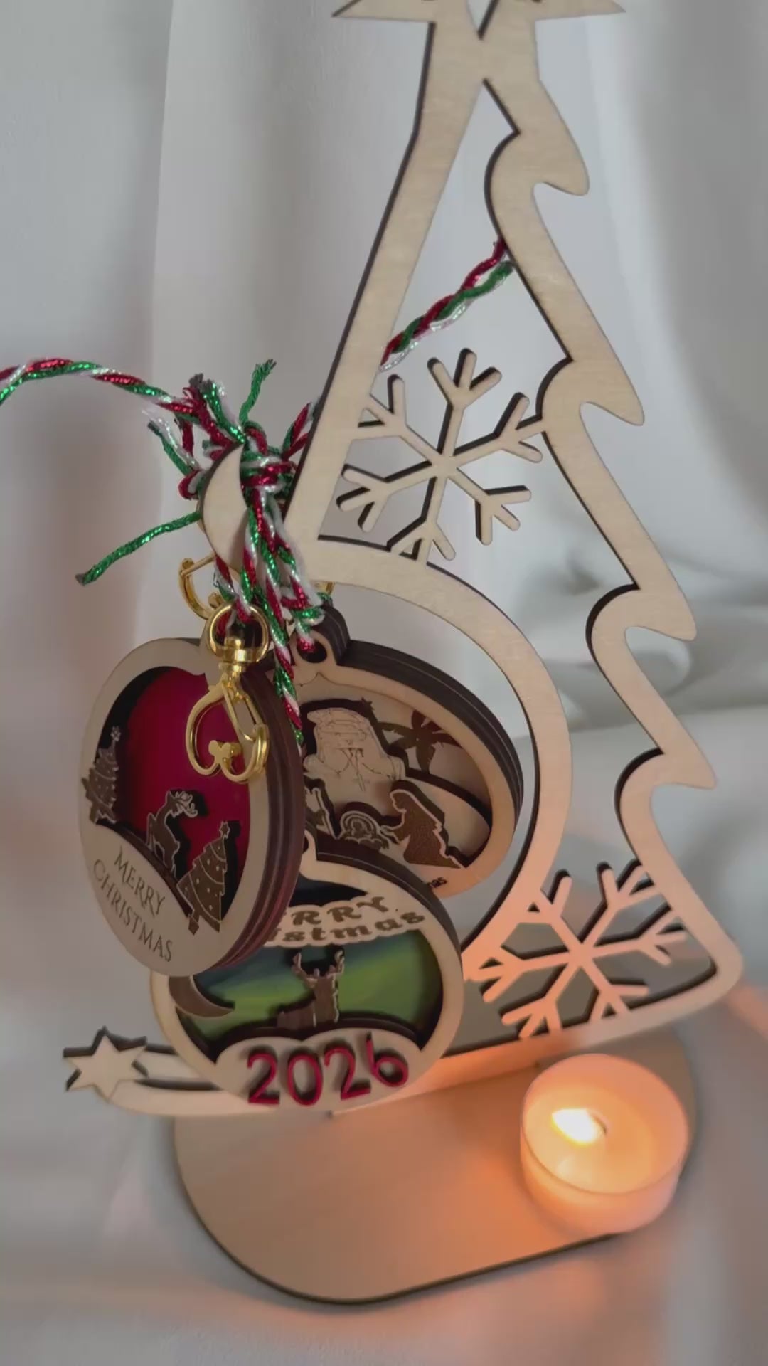 Wooden Christmas Tree with Ornaments – Handmade Holiday Décor Set